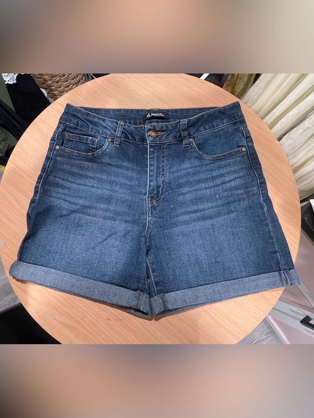 d. jeans Dark Blue Denim Roll Cuff Mid-Rise Shorts
